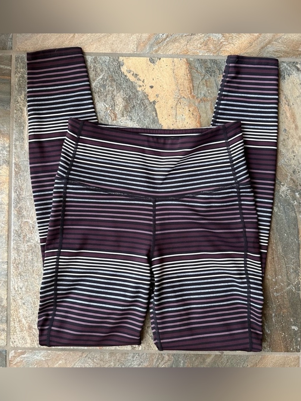 Athleta High Rise Expanse Stripe Chaturanga Tight Cassis Multicolor Size XS